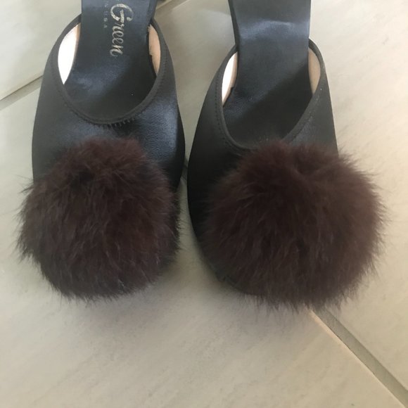 Vintage 1950s Daniel Green Fur and Satin Mules - Picture 4 of 9